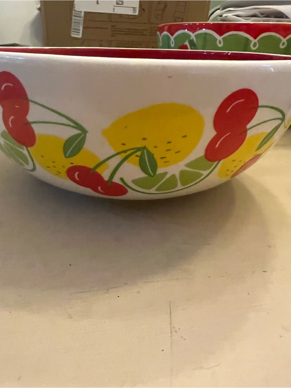 Hallmark White Ceramic Fruit Bowl with Red, Yellow & Green Accents